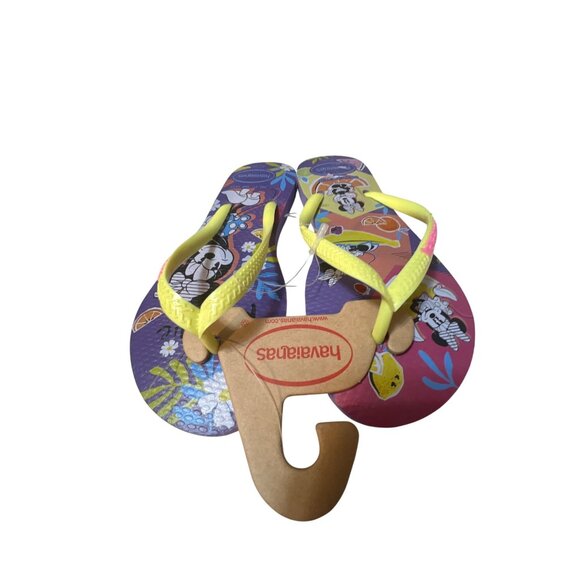 Havaianas Kids Minnie & Mickey Mouse Flip Flops Size 2Y Purple/Yellow Rubber Com - Picture 2 of 4